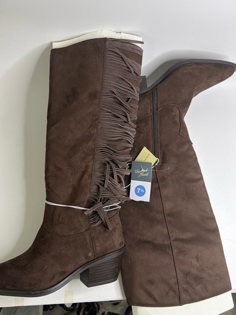 Universal Thread Brown Suede Fringe Knee-High Boots